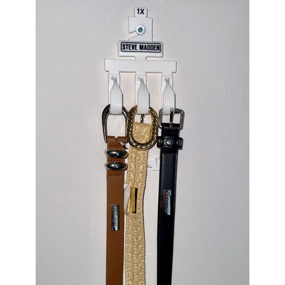 Steve Madden Womens 3 Pack Belts Size 1X Black Brown Straw Woven Gold Silver